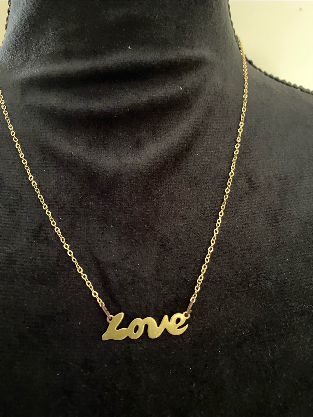 Gold Cursive Script "Love" Nameplate Pendant Necklace - Costume Jewelry